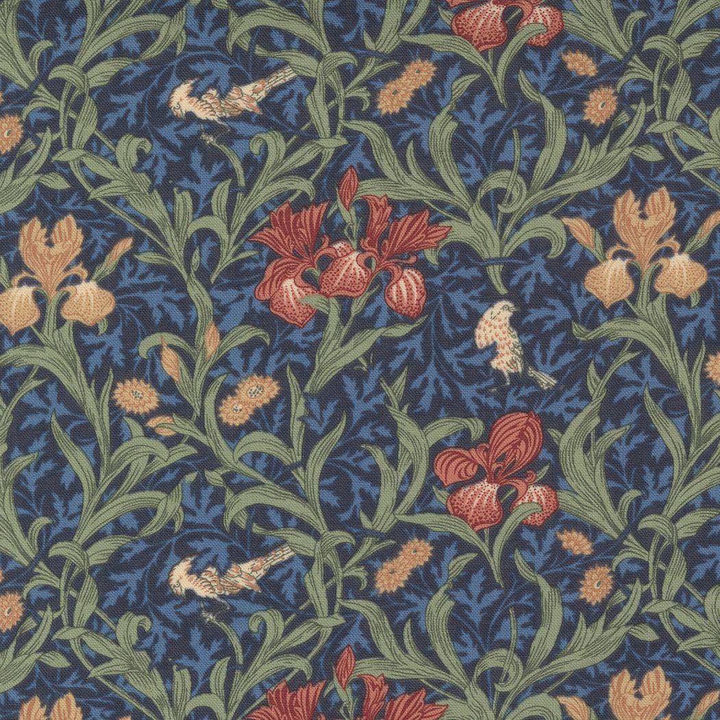 Morris Meadow fabric: Bramble, Kelmscott Blue (per 1/4 metre