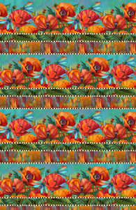 CHARISMA dp25561 68 Turquoise Poppies Border Stripe Nancy Dunlop Cawdrey Northcott